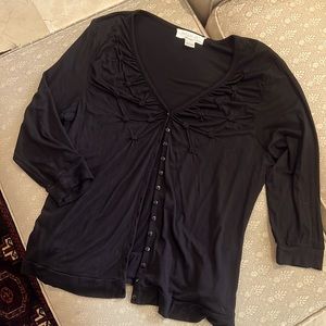 August Silk black puckered stretch jersey cardigan w/ruffle detail VGUC sz L